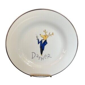 New Pottery Barn Reindeer 8.5" Dessert Salad Plate Made in Japan Dasher